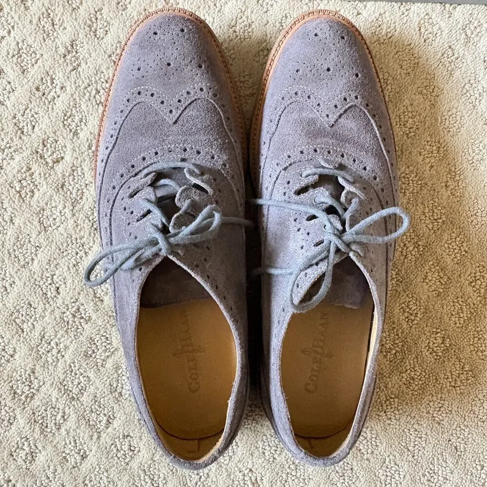 Cole Haan Mens Gray Suede Wingtip Oxford Vibram Sole Shoes Sz 11 Dress Shoes